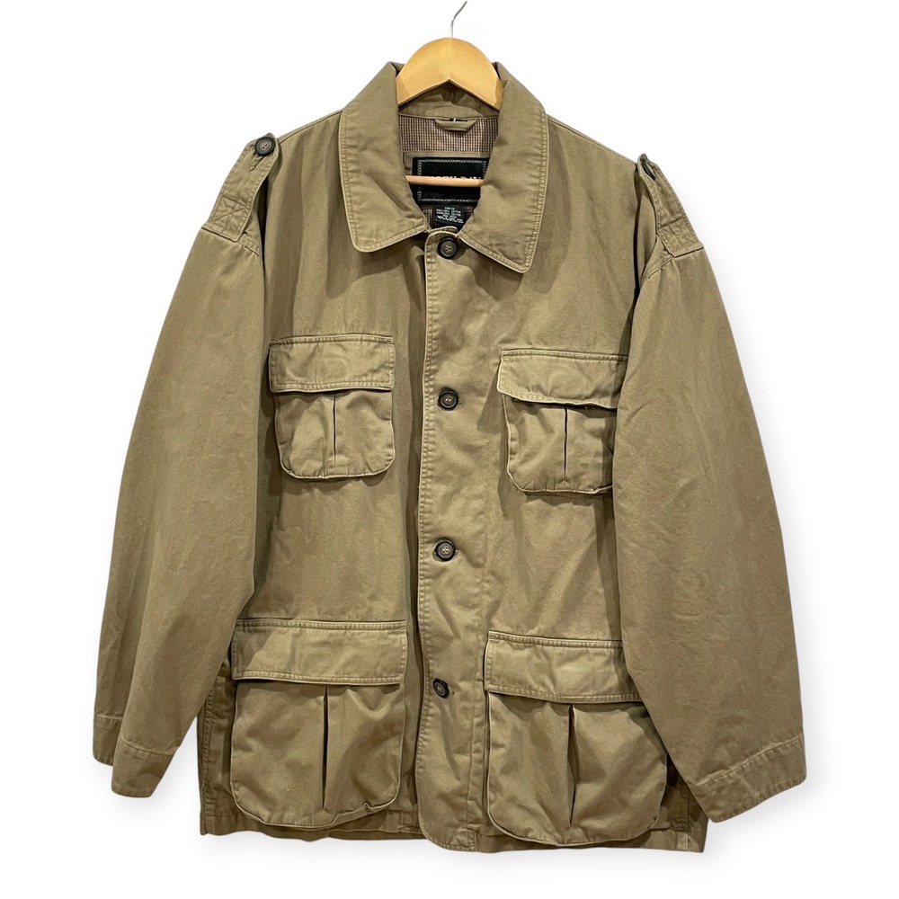 Vintage North Bay Khaki Tan Cotton Safari Field Jacket Mens L Utility Heritage